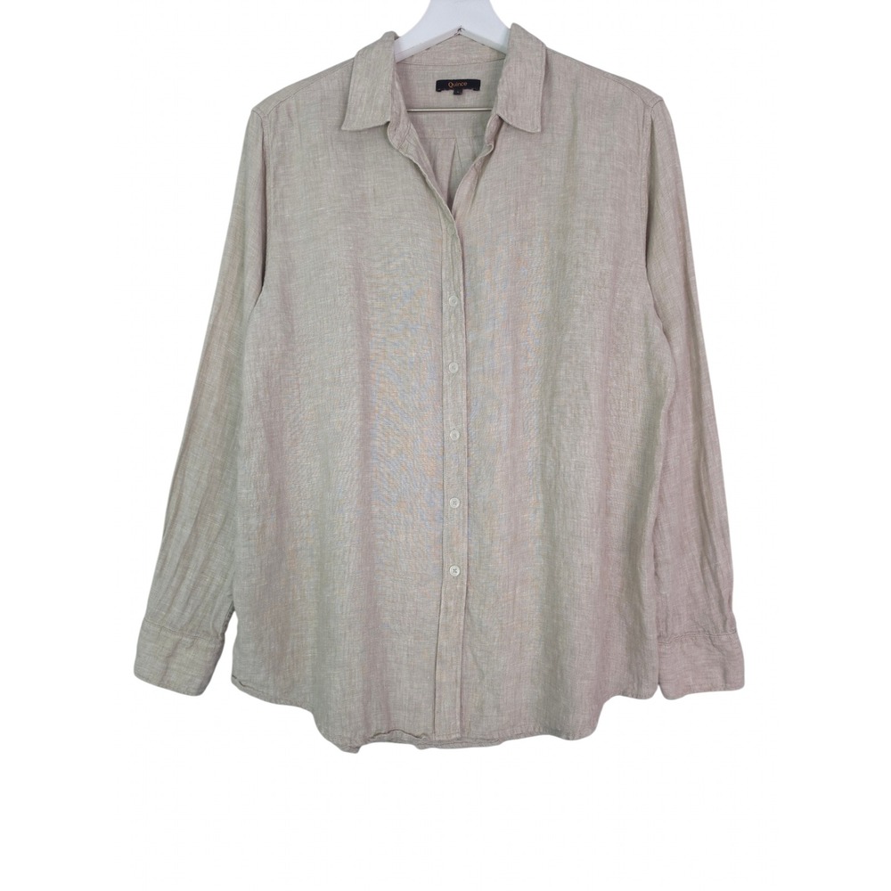 Quince European Linen Long Sleeve Shirt Women Large Flax Tan Button Up